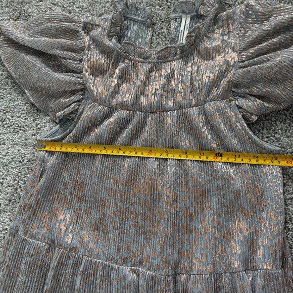 Anthropologie Silver Textured Cap Sleeve Flowy Maxi Dress - Picture 10 of 11